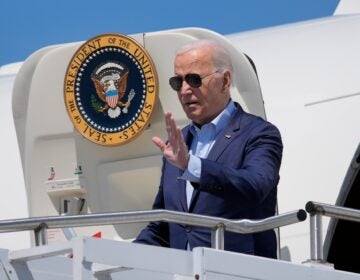 President Joe Biden waves at Wilkes-Barre Scranton International Airport
