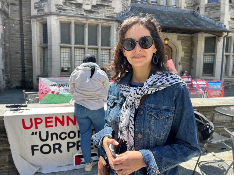 Samah Elhajibrahim stands outside a polling station