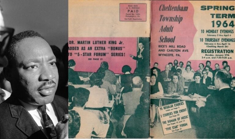 Dr. Martin Luther King Jr. and a cover of a 1964 Cheltenham Township Adult School catalog