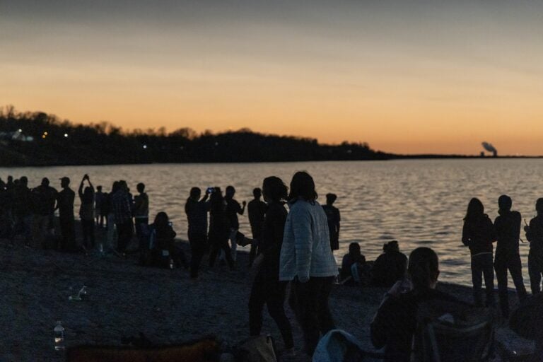 People gather in Ashtabula, Ohio to view the eclipse