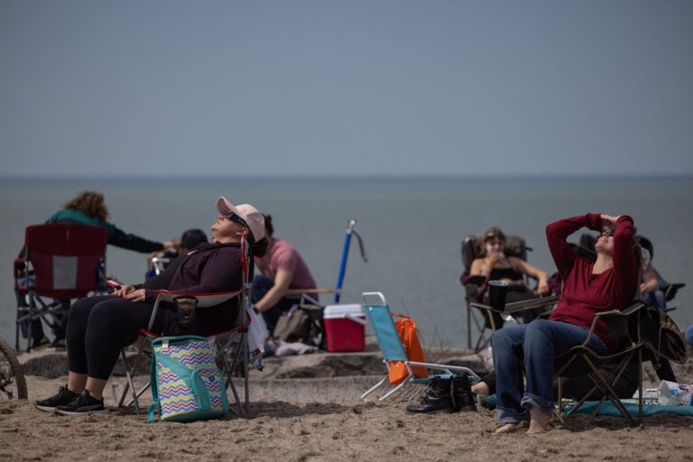 People gather in Ashtabula, Ohio to view the eclipse