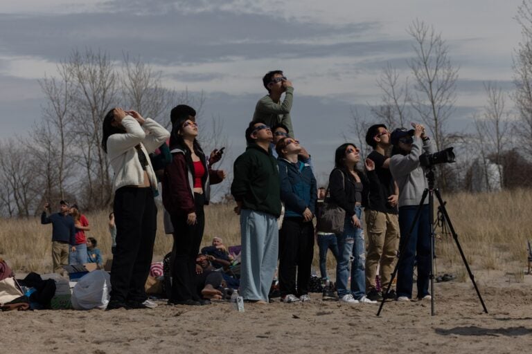 People gather in Ashtabula, Ohio to view the eclipse