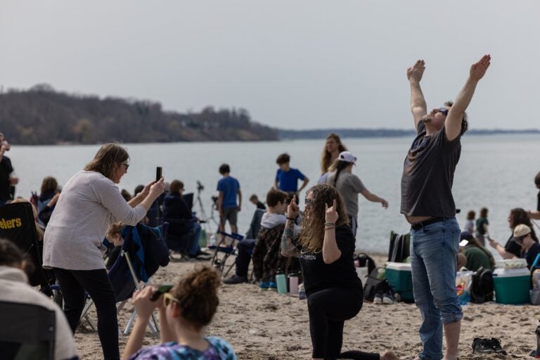 People gather in Ashtabula, Ohio to view the eclipse