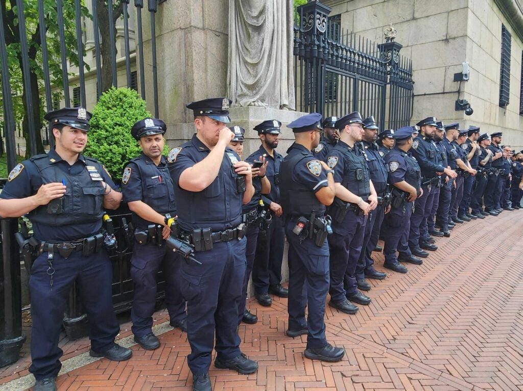 Police officers line up