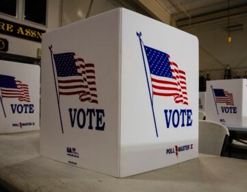 Voting booths are set up at a polling place in Newtown, Pa., Tuesday, April 23, 2024.