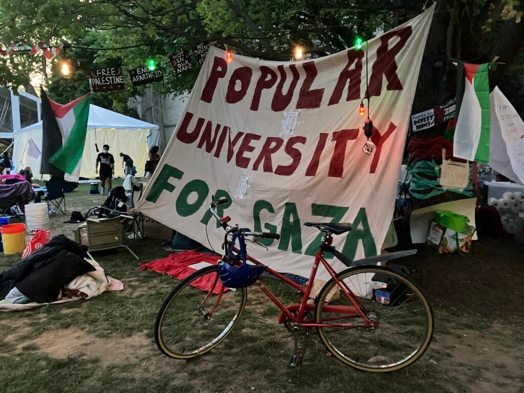 An encampment set up at Princeton University