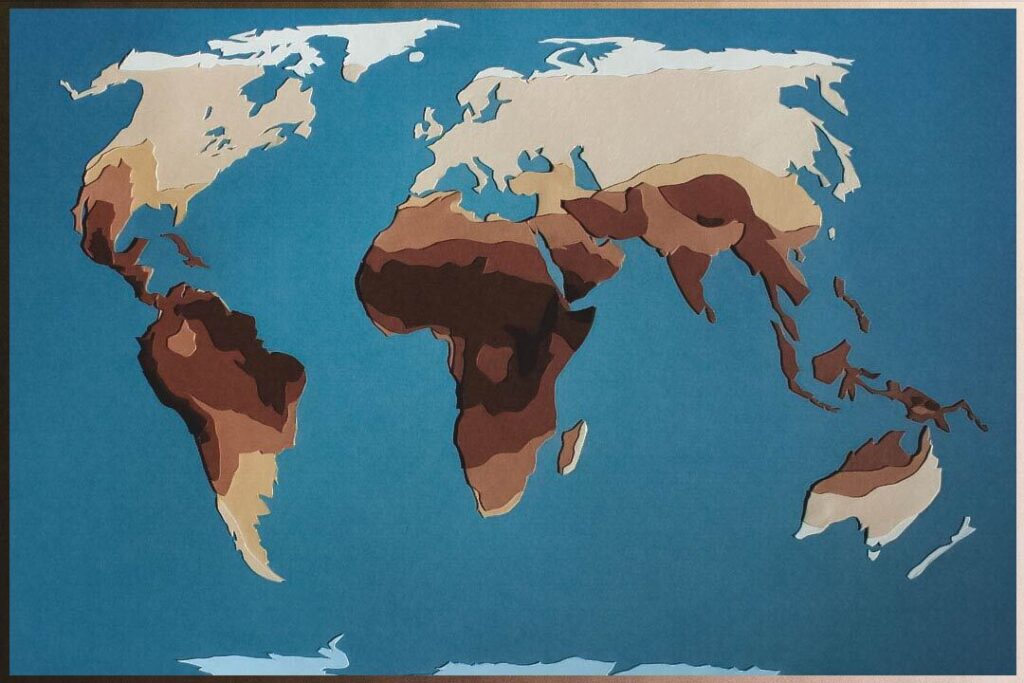 skin tone evolution shown on a world map
