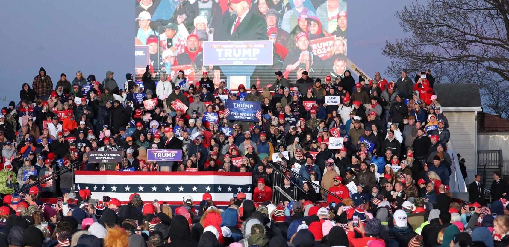 Donald Trump speaks to the crowd at his rally