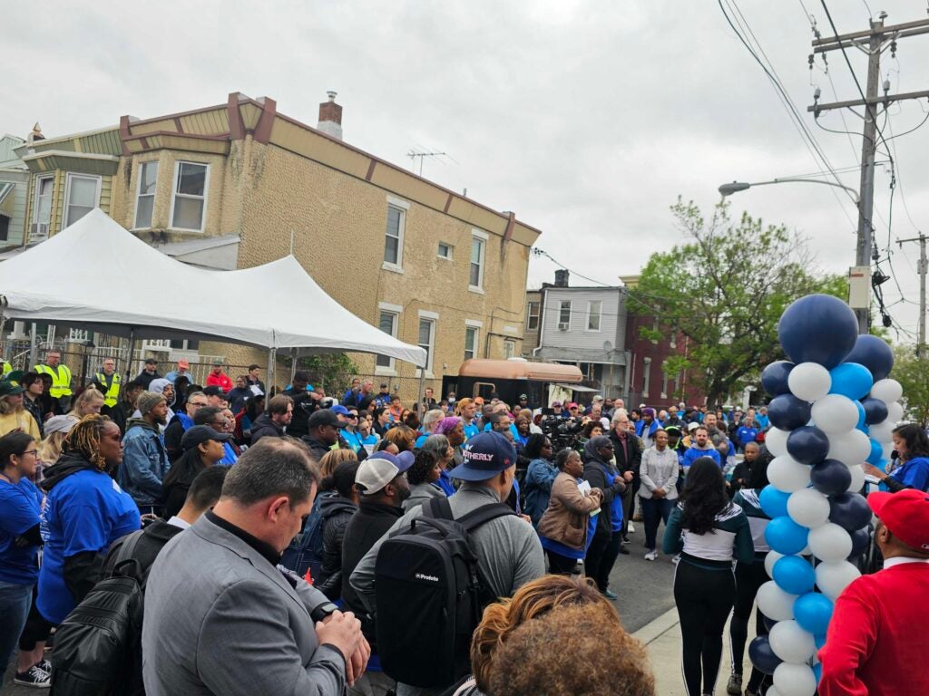 People standing outside for an event