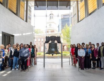 Participants in the WHYY News Civic Dialogue Summit at the Liberty Bell. (Kimberly Paynter/WHYY News)