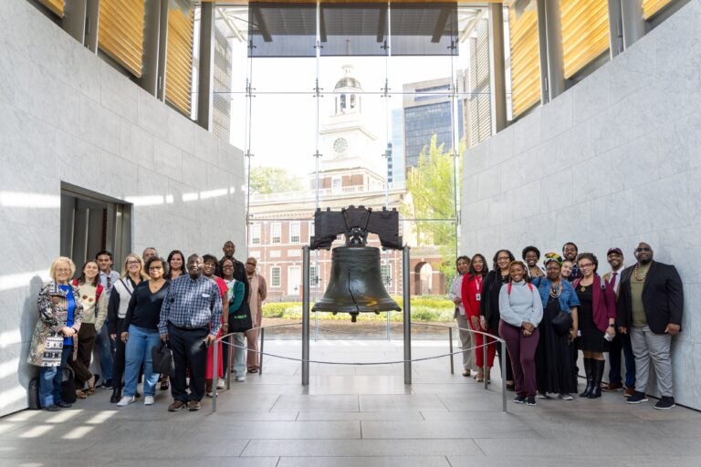 Participants in the WHYY News Civic Dialogue Summit at the Liberty Bell. (Kimberly Paynter/WHYY News)