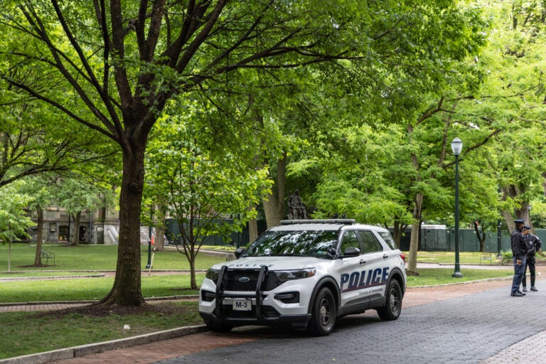 Police patrol Penn's campus after the protest encampment was cleared