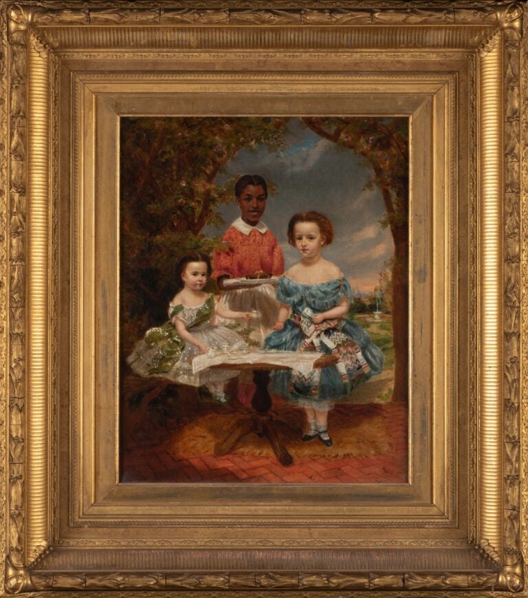 a painting of Sydney Hall and two girls