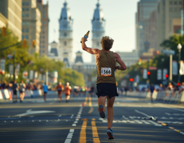 runner holding up a beer