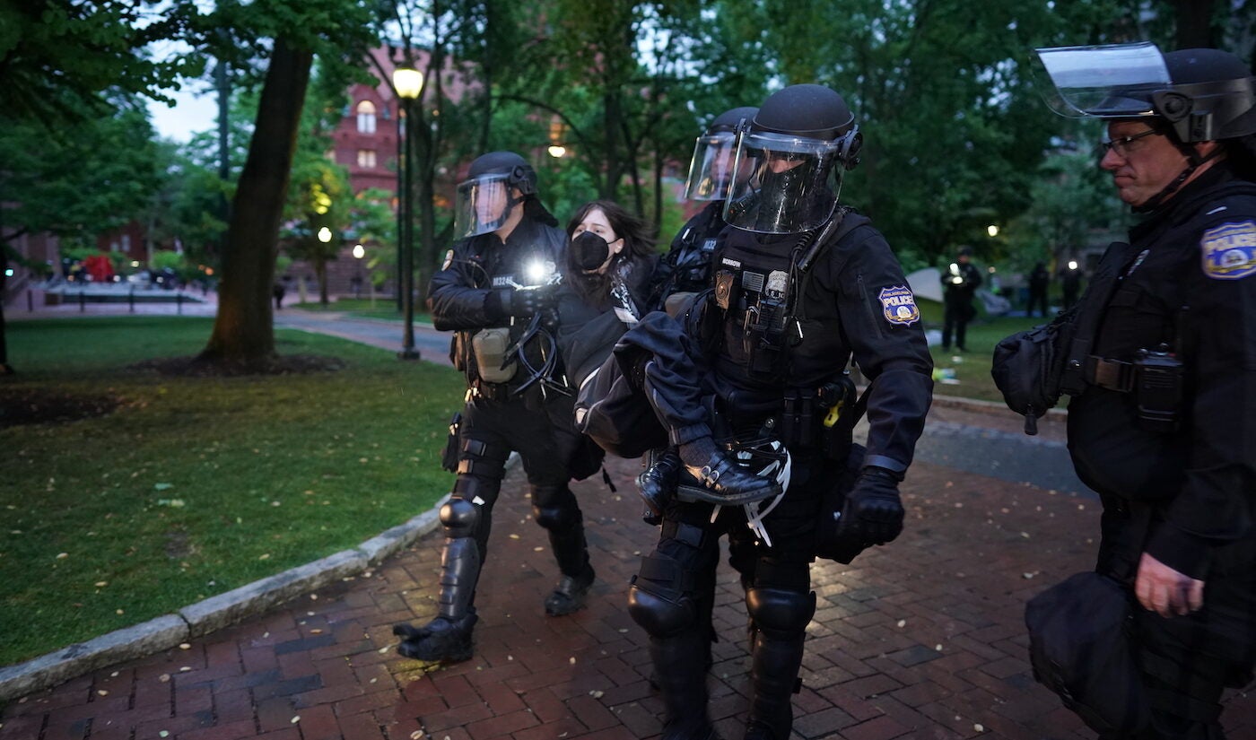 Police disband the pro-Palestine encampment and make numerous arrests, Friday May 10, 2024, on the campus of the University of Pennsylvania.