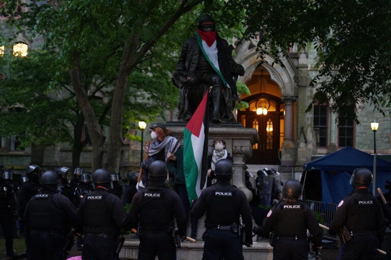 Police disband the pro-Palestine encampment and make numerous arrests, Friday May 10, 2024, on the campus of the University of Pennsylvania.