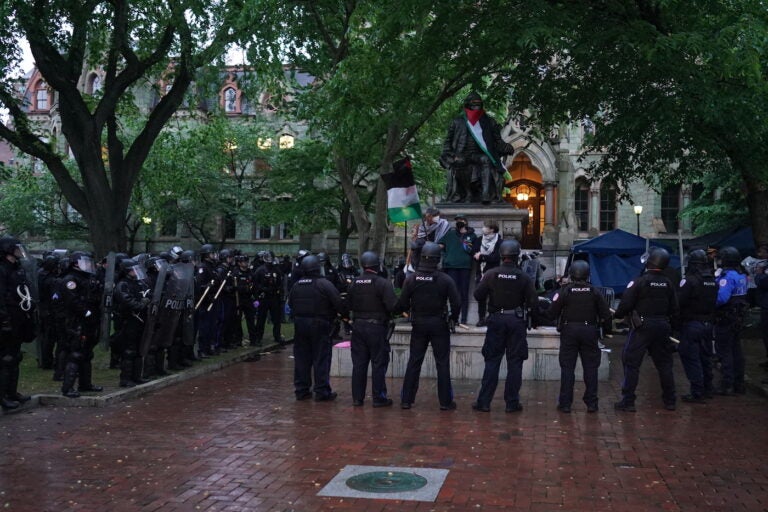 Police disband the pro-Palestine encampment and make numerous arrests, Friday May 10, 2024, on the campus of the University of Pennsylvania.