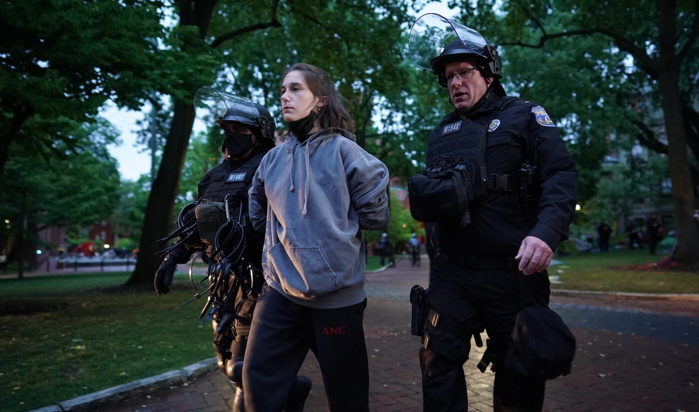 Police disband the pro-Palestine encampment and make numerous arrests, Friday May 10, 2024, on the campus of the University of Pennsylvania.