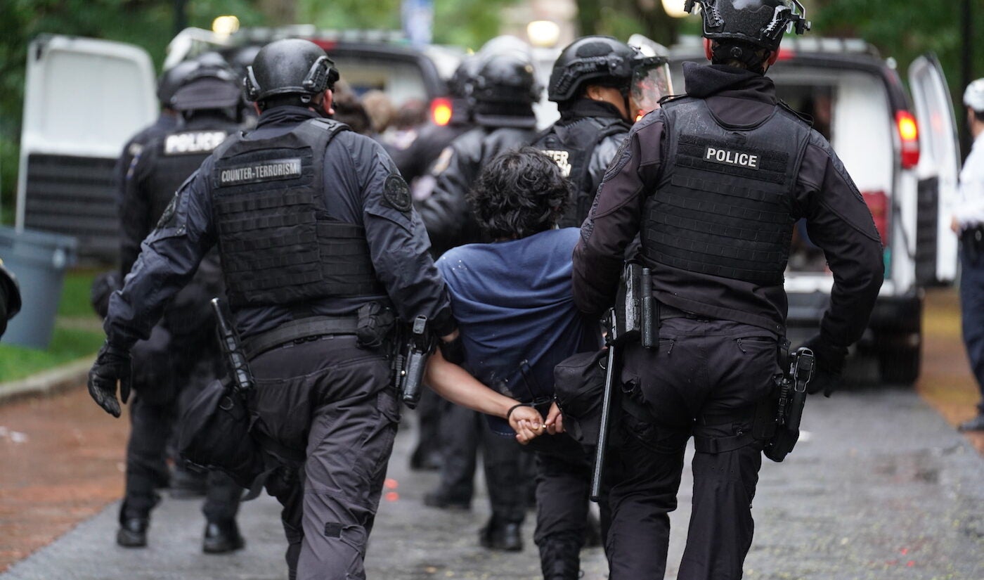 Police disband the pro-Palestine encampment and make numerous arrests, Friday May 10, 2024, on the campus of the University of Pennsylvania.