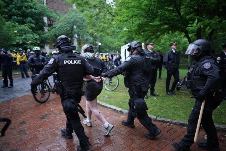 Police disband the pro-Palestine encampment and make numerous arrests, Friday May 10, 2024, on the campus of the University of Pennsylvania.