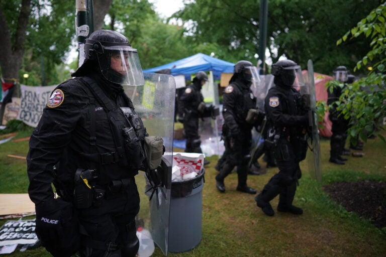 Police disband the pro-Palestine encampment and make numerous arrests, Friday May 10, 2024, on the campus of the University of Pennsylvania.