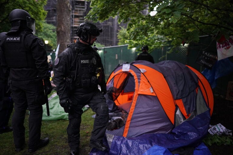 Police disband the pro-Palestine encampment and make numerous arrests, Friday May 10, 2024, on the campus of the University of Pennsylvania.