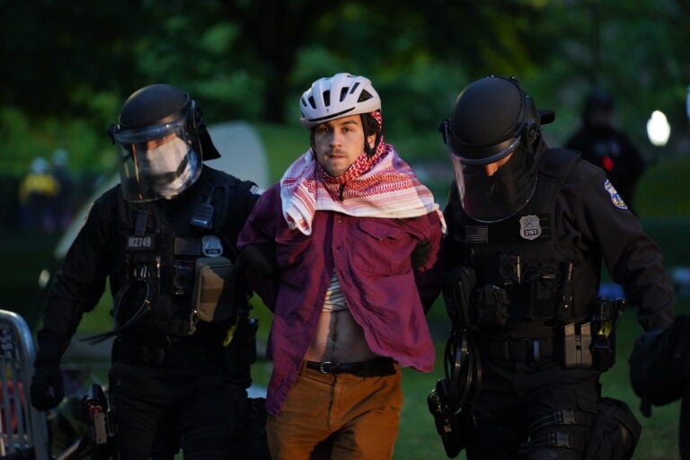 Police disband the pro-Palestine encampment and make numerous arrests, Friday May 10, 2024, on the campus of the University of Pennsylvania.