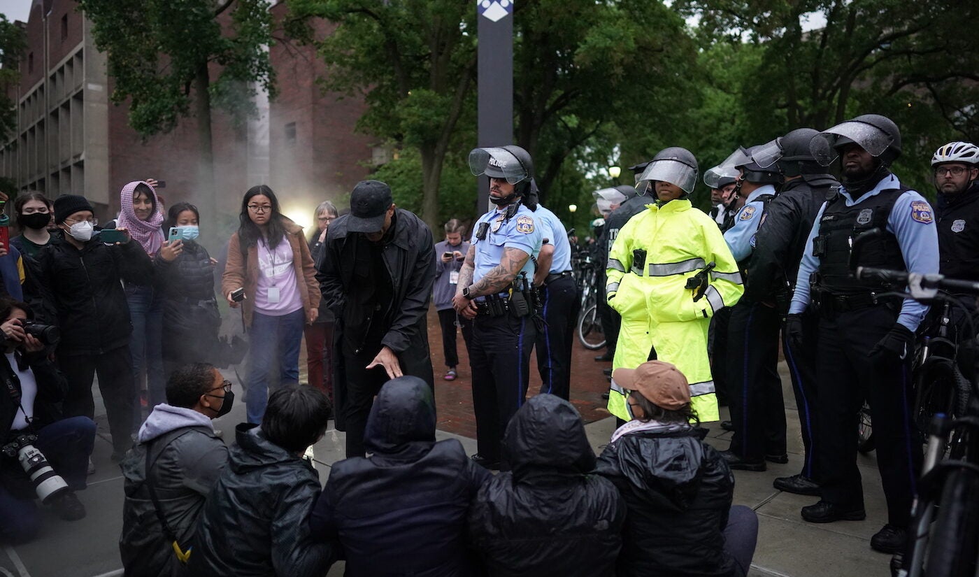 Police disband the pro-Palestine encampment and make numerous arrests, Friday May 10, 2024, on the campus of the University of Pennsylvania.