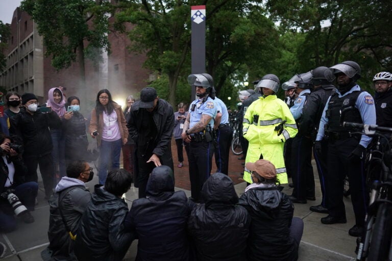 Police disband the pro-Palestine encampment and make numerous arrests, Friday May 10, 2024, on the campus of the University of Pennsylvania.