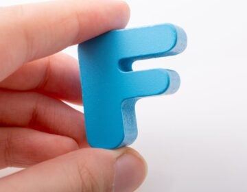 Hand hold a blue letter F