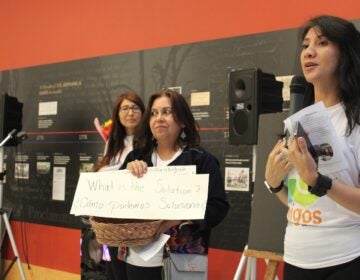 Organizers lead a discussion activity on Bucks County's immigrant community members' needs and ideas at an event at the Mercer Museum on May 29, 2024