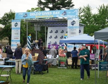 the stage at Delco Gives Day and attendees