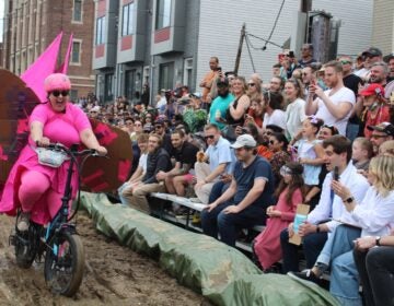 A rider faces the mud pit at the 2024 Kensington Derby.
