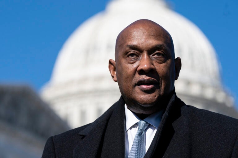 FILE - Rep. Dwight Evans, D-Pa., speaks with reporters about the Violent Incident Clearance and Technological Investigative Methods (VICTIM) Act, on Capitol Hill, Wednesday, Feb. 9, 2022, in Washington.  Evans of Philadelphia said Thursday, May 23, 2024 that he is in a rehabilitation facility recovering from a minor stroke, and plans to return to voting in Washington in about six weeks.(AP Photo/Alex Brandon, File)