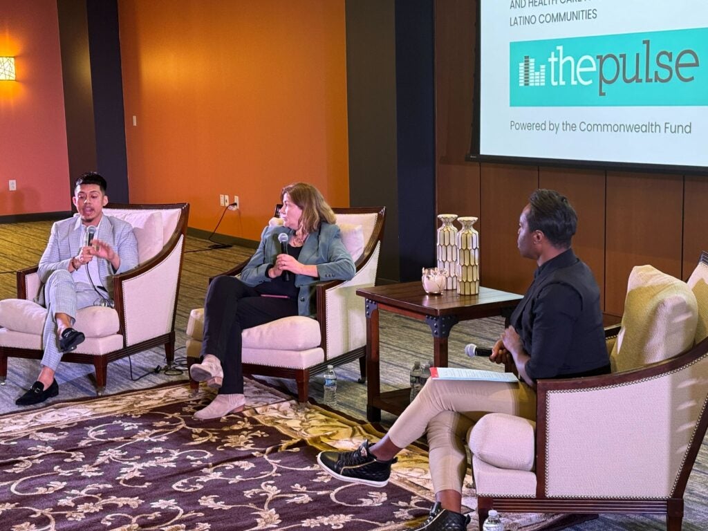WHYY News reporter Johnny Perez-Gonzales (left) and WHYY producer Everett Robinson (right) join "The Pulse" host Maiken Scott for a conversation about tackling health disparities within Latino communities.