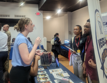 Job recruiters speaking with students