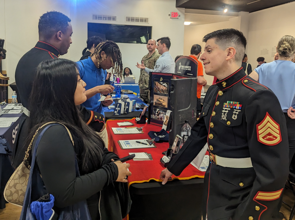 Job recruiters speaking with students