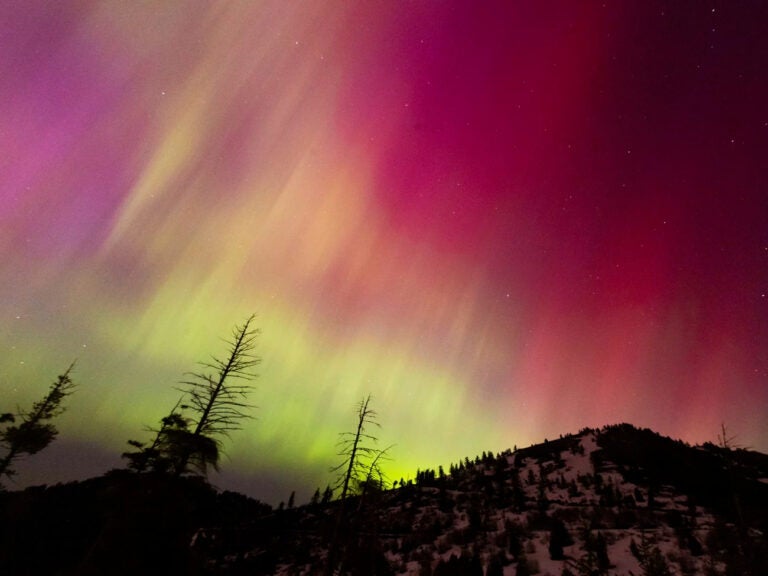 The Northern Lights fill the sky at the Bogus Basin ski resort in Boise, Idaho, on Saturday. (Kyle Green/AP)