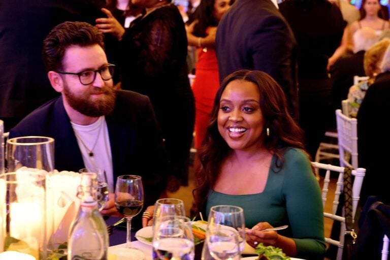 Quinta Brunson and her husband, Kevin Jay Anik, attend Temple University’s Lew Klein Alumni in the Media awards dinner, where Brunson was presented the Excellence in Media award.