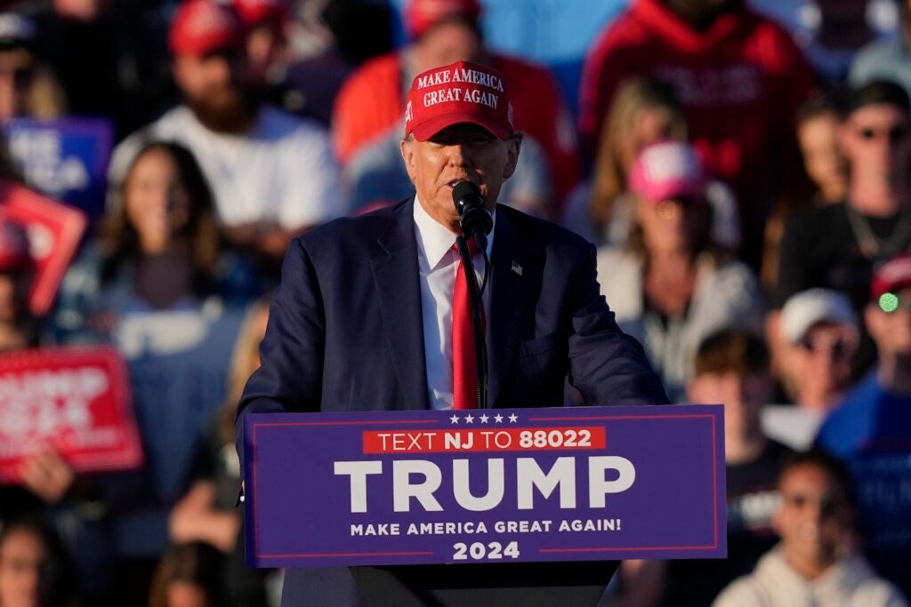 Republican presidential candidate former President Donald Trump speaks during his campaign rally in Wildwood, N.J., Saturday, May 11, 2024. 