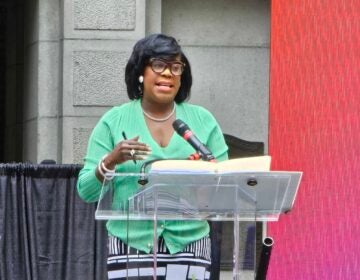 Cherelle Parker speaking at a press conference