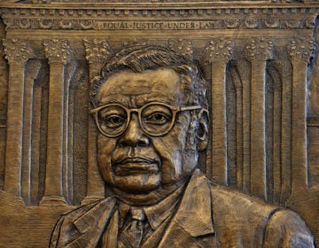 A closeup photo of the bas-relief portrait of William Thaddeus Coleman Jr.