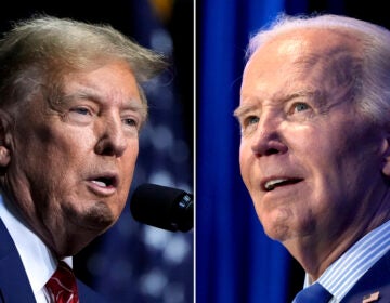 This combo image shows Republican presidential candidate former President Donald Trump, left, March 9, 2024 and President Joe Biden, right, Jan. 27, 2024.