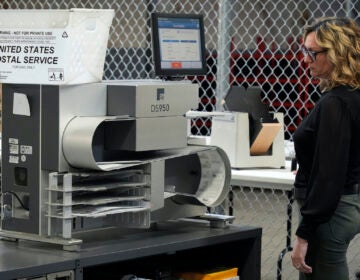 Election worker counting mail ballots
