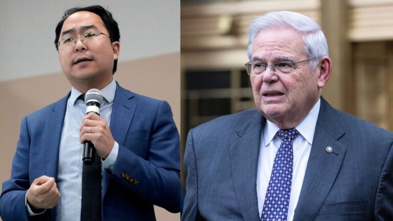 On the left: Democratic Congressman Andy Kim. On the right: Senator Bob Menendez runs as independent candidate (Photo: AP News)