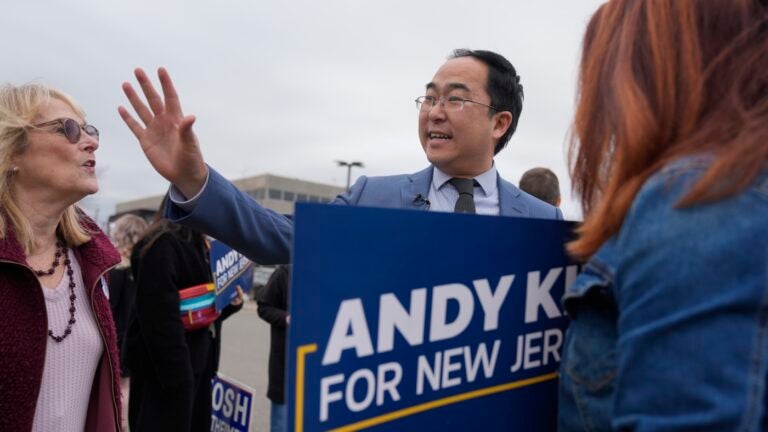 Rep. Andy Kim saying hi to supporters at a rally