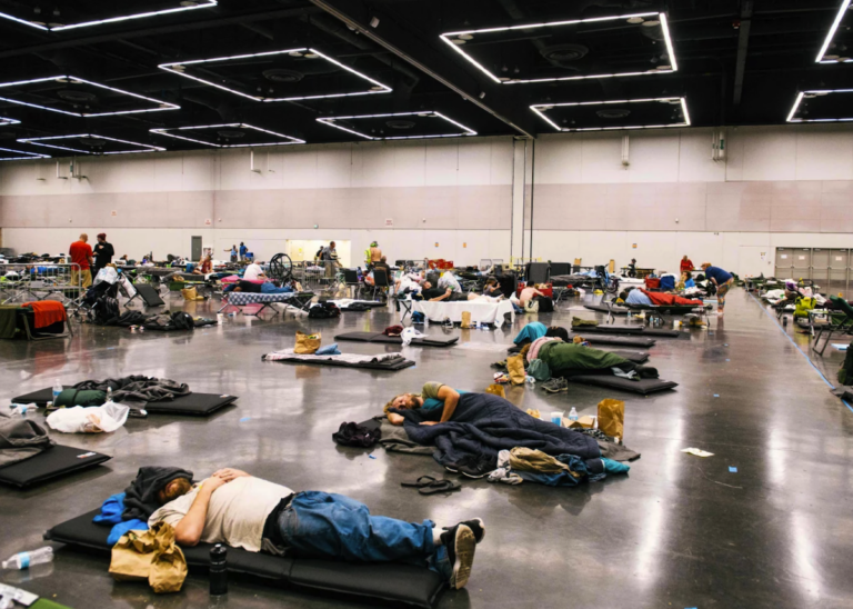 People resting inside a cooling station