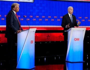 President Joe Biden, right, and Republican presidential candidate former President Donald Trump, left, participate in a presidential debate hosted by CNN, Thursday, June 27, 2024, in Atlanta.