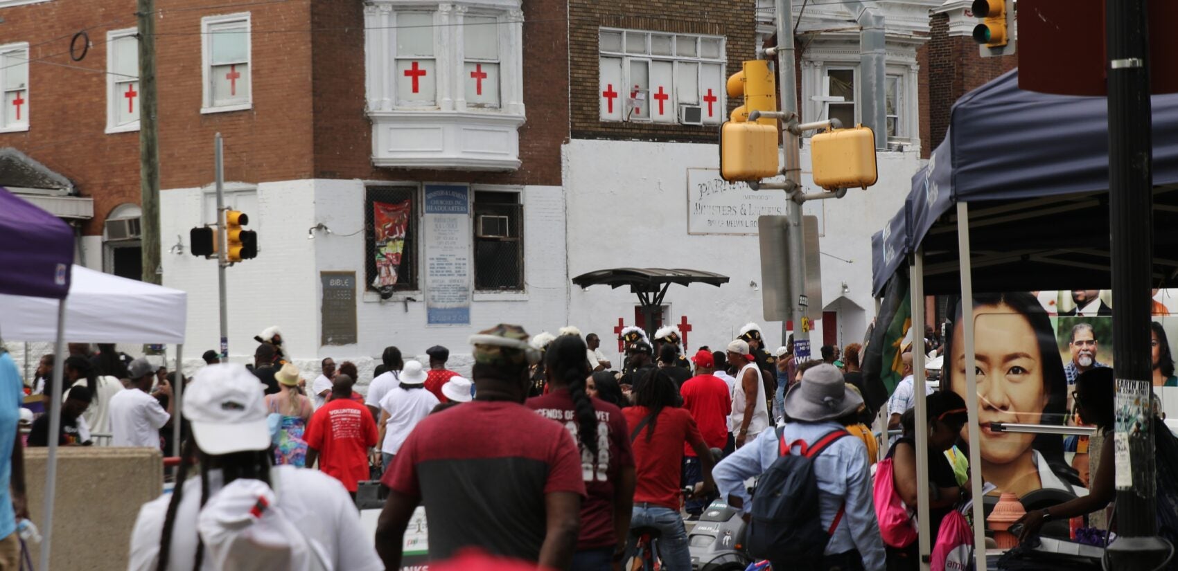 Malcolm X Park hosted the Juneteenth Festival, the landing spot for the parade performers and onlookers swinging through West Philadelphia. (Cory Sharber/WHYY)