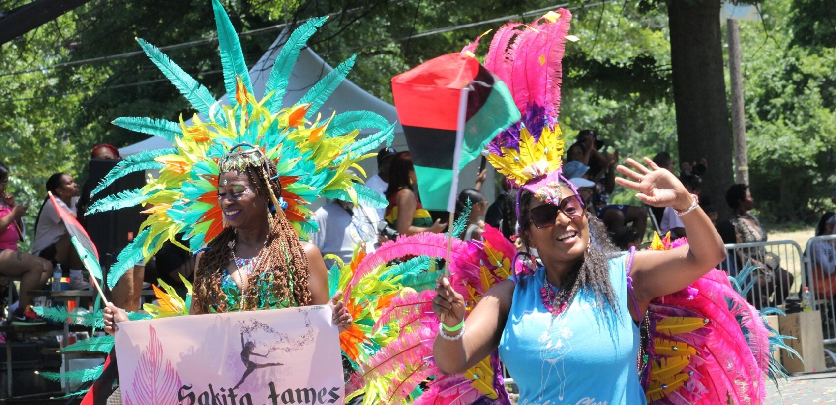 Philadelphia's Juneteenth Parade proceeded down 52nd Street from just outside the Mann Center to the festival at Malcolm X Park on June 16, 2024. (Cory Sharber/WHYY)